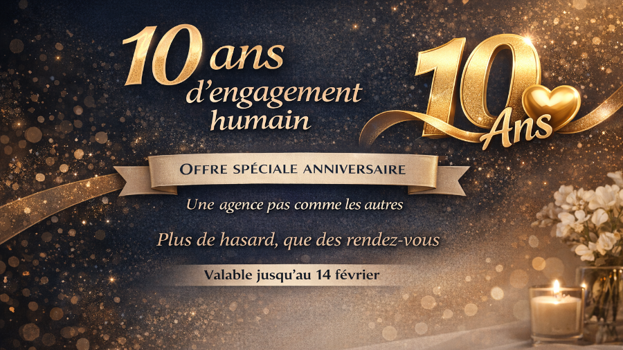 Bannière 10 ans L'Agence L'Oasis avec offre spéciale anniversaire et engagement humain